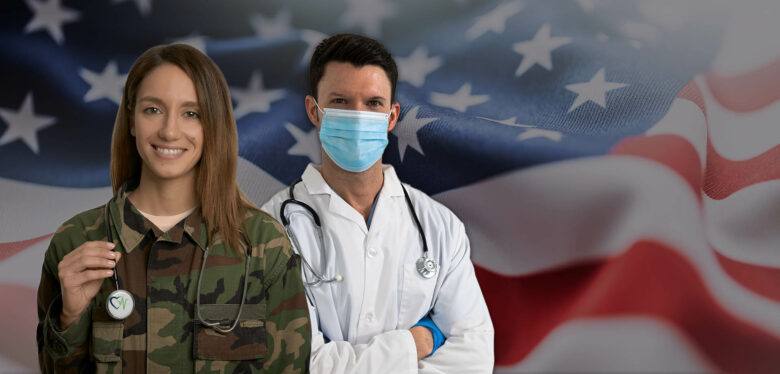 military doctors-American flag behind them