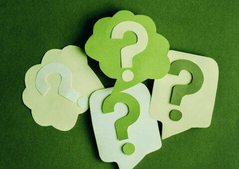 cut out papers in the form of question bubbles with a question mark inside each one